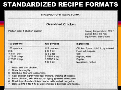 standard recipe form memo heading