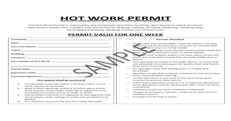 Hot Work Permit Sample Pdf Document