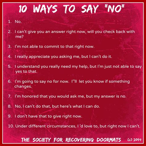 10 Ways To Say No The Society For Recovering Doormats