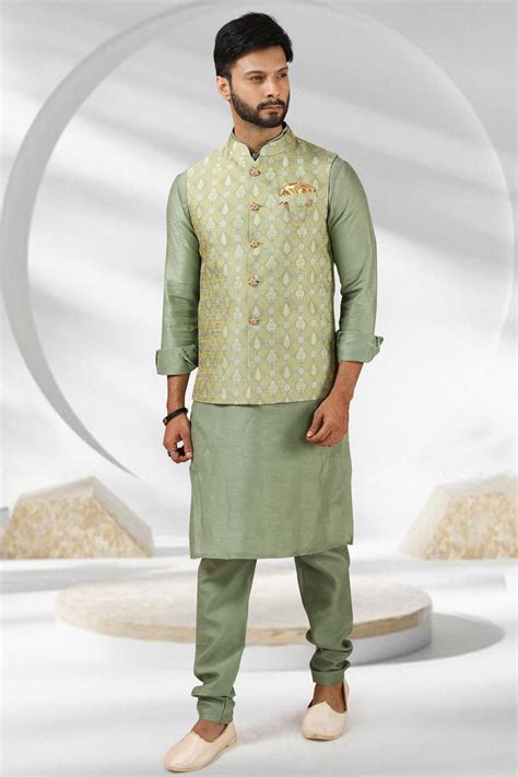 Buy Sea Green Silk Nehru Jacket For Men Nmk 5866 Online