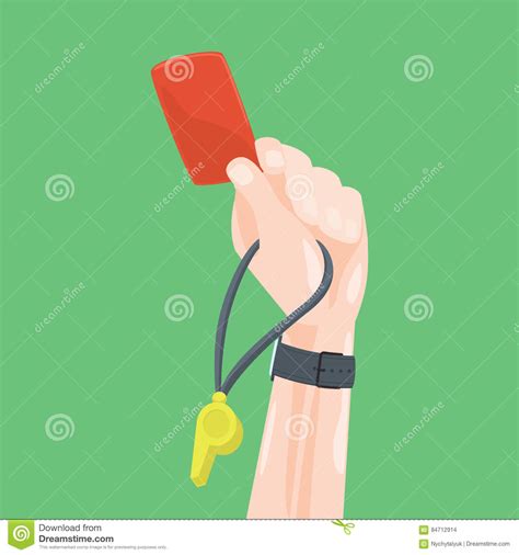 Soccer Football Referee Hand With Red Card Whistle Vector