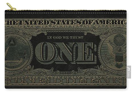 One U S Dollar Bill Reverse Gold On Black Carry All Pouch For Sale