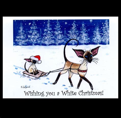 6 Pack Siamese Cat And Kitten In Snow On Sledge Christmas Cards Suzanne