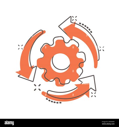 Workflow Process Icon In Comic Style Gear Cog Wheel With Arrows Vector