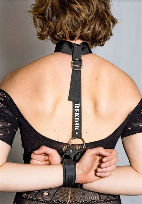 restraints bondage set collar handcuffs locking wrist hand in back strap gothic ebay