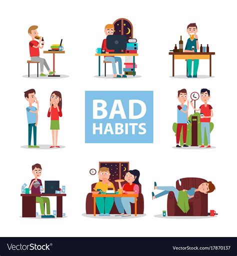 Bad Habits Poster With People Who Do Wrong Set Vector Image