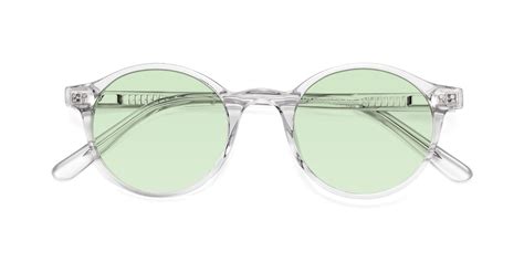 clear narrow acetate round tinted sunglasses with light green sunwear lenses 17519