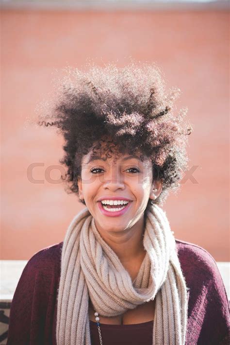 Beautiful Black Curly Hair African Woman Stock Image Colourbox