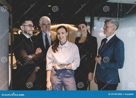 Group Of Cheerful Coworkers In Office Together Stock Photo Image Of