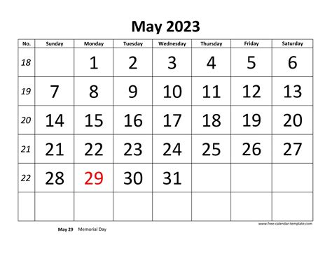 May 2023 Free Calendar Tempplate Free Calendar Template Com
