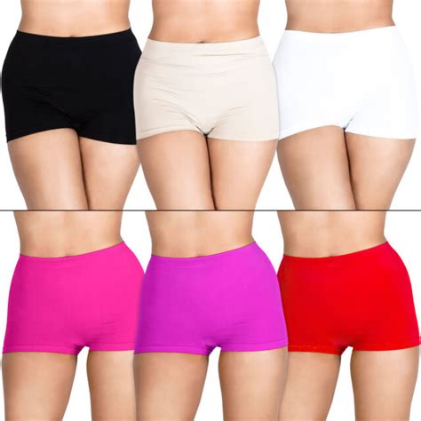 Womens Underwear Plain High Waist Seamless Stretch Ladies Boxer Shorts