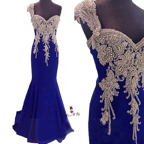 buy silver beaded royal blue evening dresses long mermaid one shoulder elegant