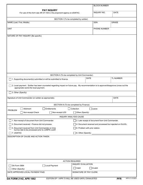Da Form 2142 Pay Inquiry Forms Docs 2023
