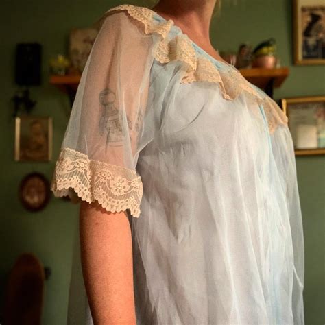 Vintage 50s 60s Baby Blue Nightgown And Sheer Lace Peignoir Etsy