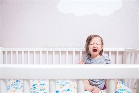 Baby Crying In Crib Stock Image Image Of Face Waking 55038727