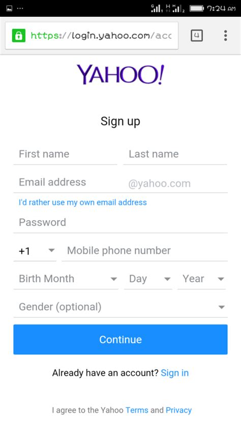 Yahoo Mail Sign Up Using Mobile Phone Yahoo Mail Create Account
