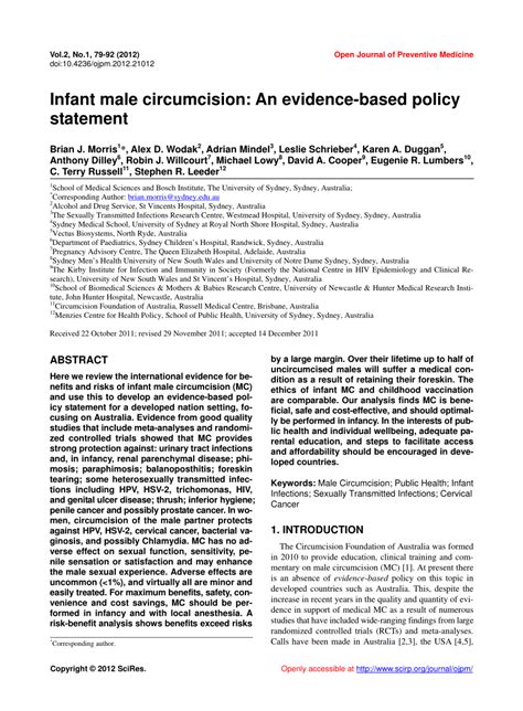 Pdf Infant Male Circumcision An Evidence Based Policy Statement