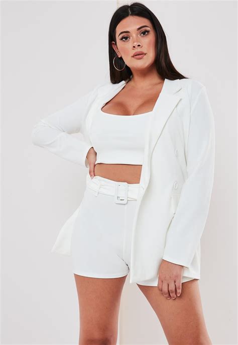 Plus Size White Co Ord Self Fabric Belt Shorts Missguided
