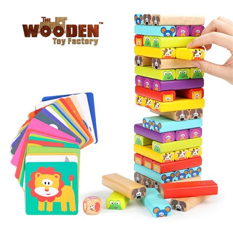 The Wooden Toy Factory Juego De Torre De Bloques De Madera Animales 4