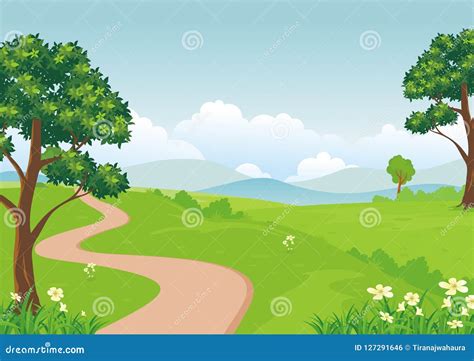 Cartoon Landscape With Lovely And Cute Scenery Design Stock Vector