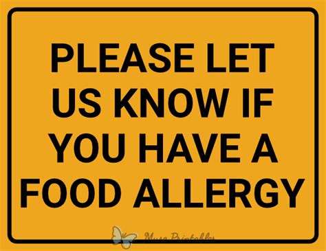 Printable Please Let Us Know If You Have A Food Allergy Sign