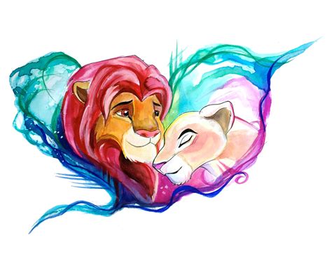 Disneys The Lion King Simba And Nala Watercolor Painting Etsy Artofit