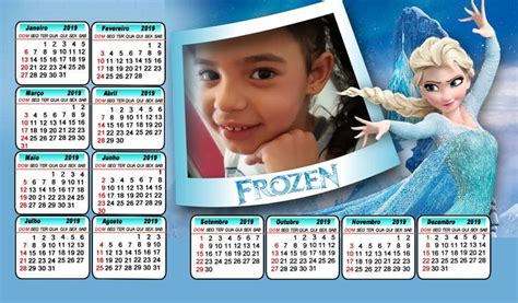 Calendário 2019 Da Elsa Frozen Coloque Uma Foto Fotos Frozen Elsa