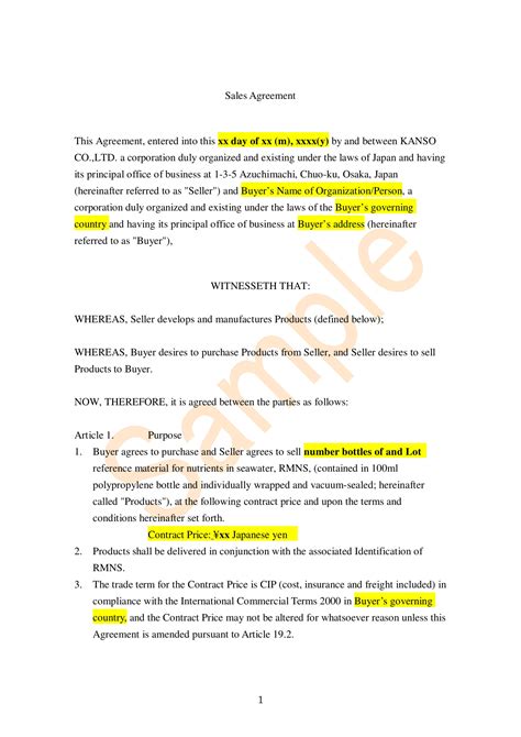 purchase agreement contract form examples  docs pages examples