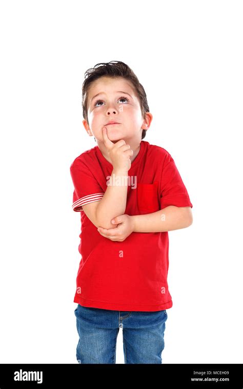 Pensive Kid Imagining Something Isolated On A White Background Stock