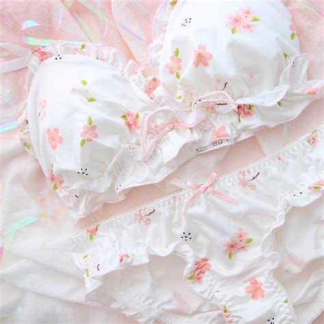 Pink Sakura Cute Japanese Bra And Panties Set Wirefree Soft Underwear Sleep Intimates Set Kawaii
