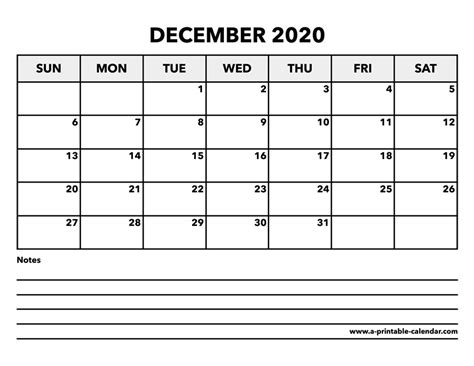 Calendar December 2020 A Printable Calendar