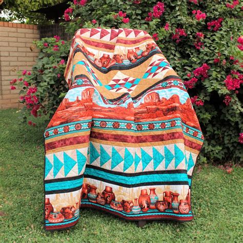 Monument Valley Lap Quilt Southwest Pottery In Turquoise And Brown