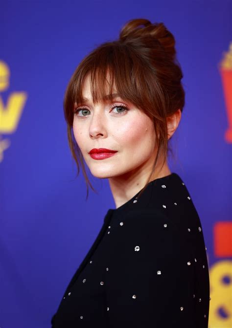Elizabeth Olsen Debuted Curtain Bangs And Brown Hair Color Popsugar