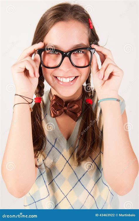 Young Nerdy Girl Looking Up Thinking Royalty Free Stock Photography