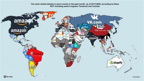 A Map Of The Most Visited Websites In Each Country In The Past Map The Past Most Visited