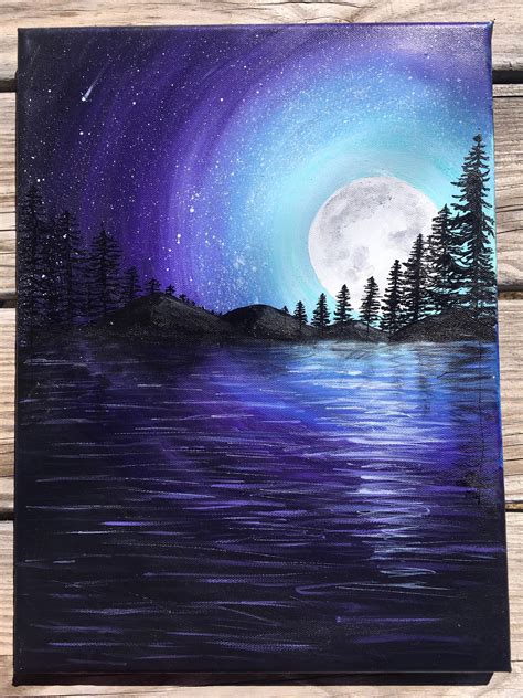 Galaxy Moonlight Acrylic Painting Full Moon Nightsky Galaxy Etsy