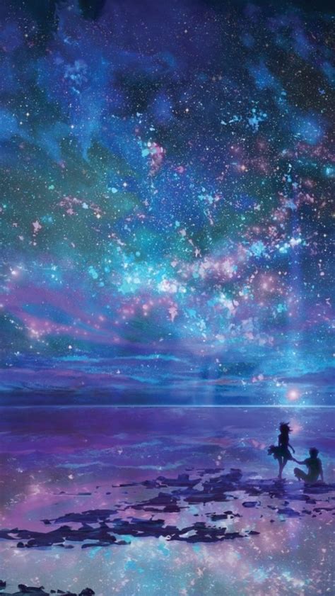 640x1136 Night Stars Ocean And Couple Iphone 5 Wallpaper