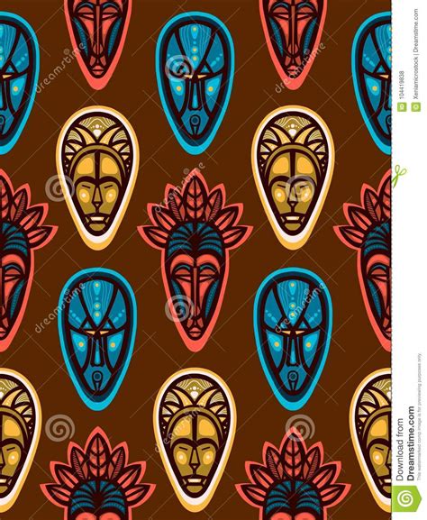 African Ritual Masks Seamless Pattern With Faces Stock Vector