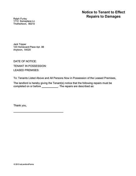 Template Letter To Landlord For Repairs