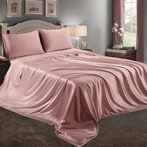 Amazon Com Rudong M Piece Pink Champagne Satin Sheets King Size