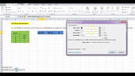 DISTRIBUCIÓN BINOMIAL RESUELTA CON EXCEL 3 Distribucion binomial