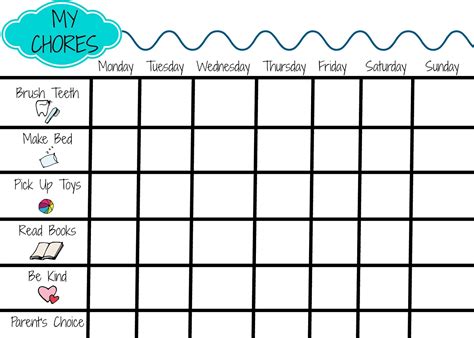 Chore Chart For Kids Chore Chart Printable Chore List Kids Etsy Gambaran