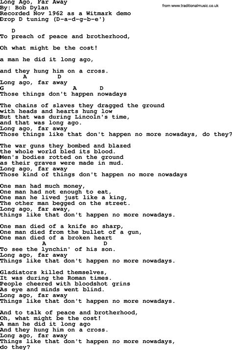 Bob Dylan Song Long Ago Far Away Lyrics And Chords