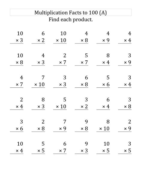 3rd Grade Math Multiplication Worksheets Facts 0-12