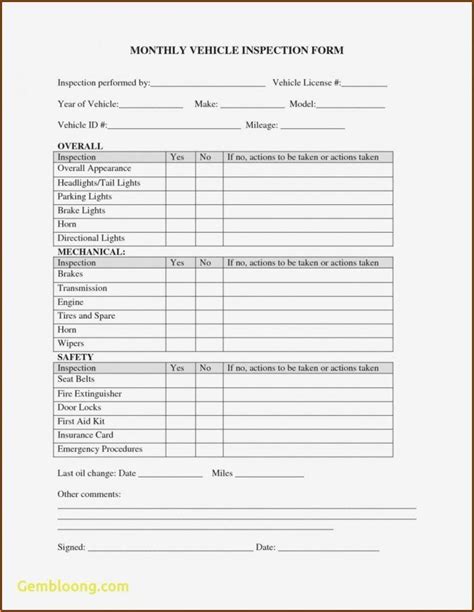 Daily Vehicle Inspection Form Template Beautiful Vehicle Inspection Form Template Form Resume