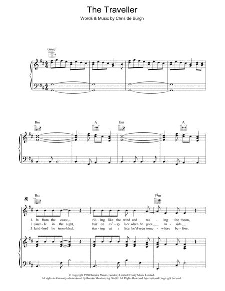 The Traveller By Chris De Burgh Piano Vocal Guitar Digital Sheet