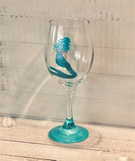 Mermaid Art Hand Painted Wine Glass 1 Each Etsy In 2021 Painted Wine Glass Mermaid Art