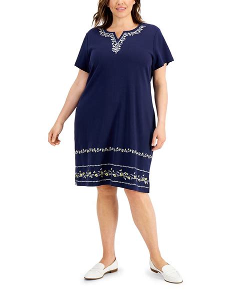 Karen Scott Plus Size Embroidered T Shirt Dress Created For Macys