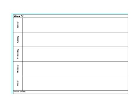 Weekly Calendar Monday Through Friday