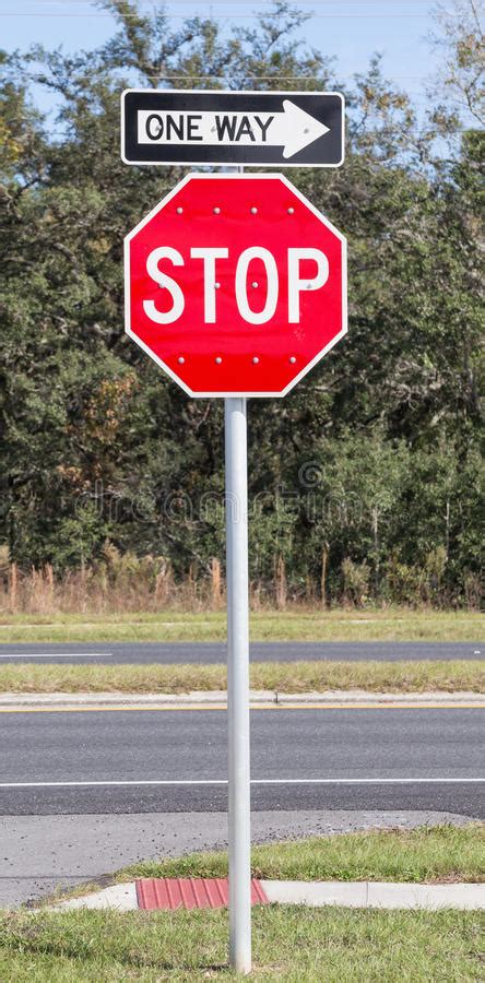 Stop And One Way Sign Stock Image Image Of Caution